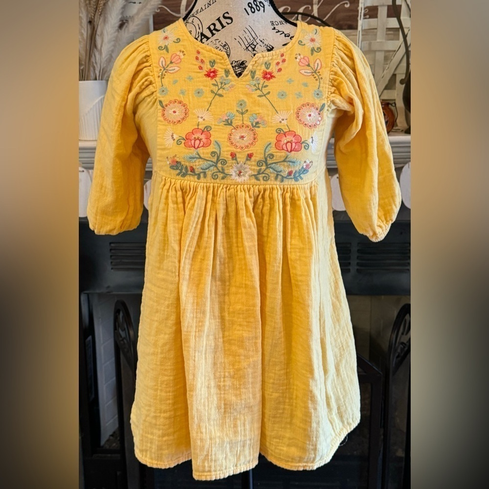 Yellow Girl’s Dress by Peek Nordstrom Size 10 Embroidered Flowers Floral Sequins